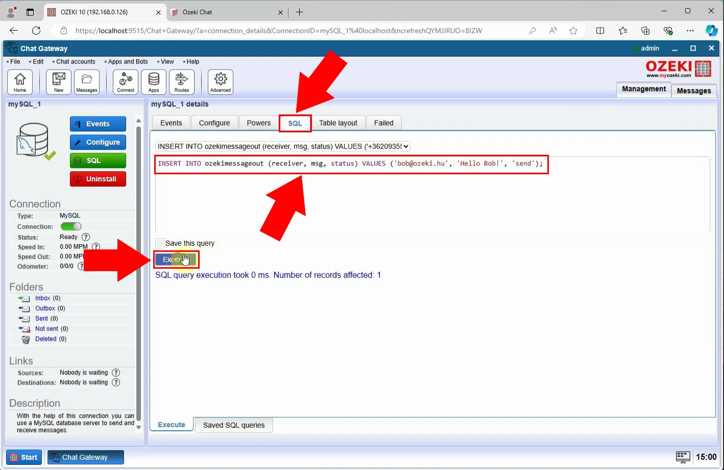 Insert message into database