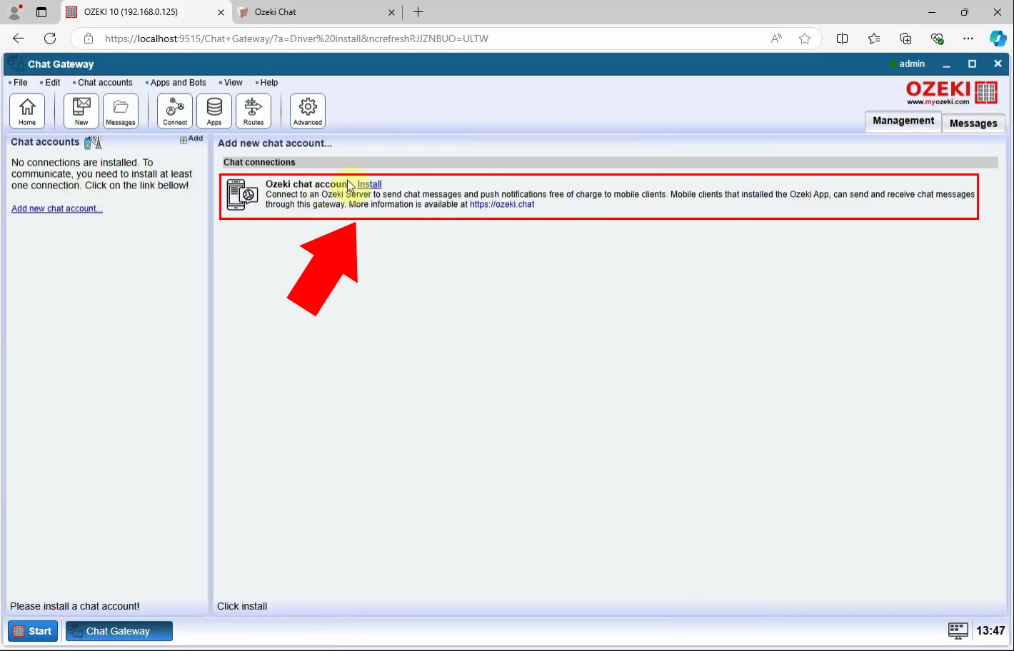 Install Ozeki Chat account