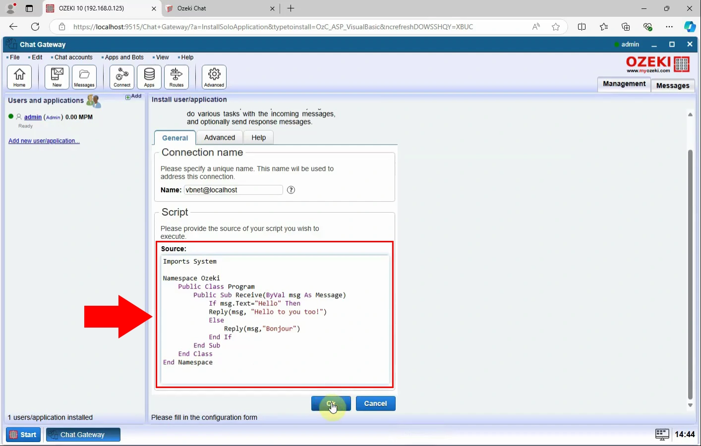 Configure Visual Basic script