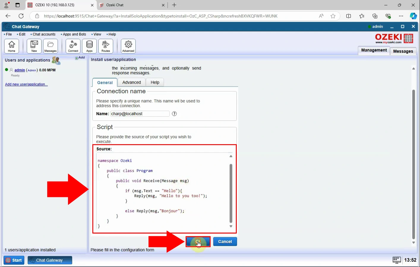 Configure C# script