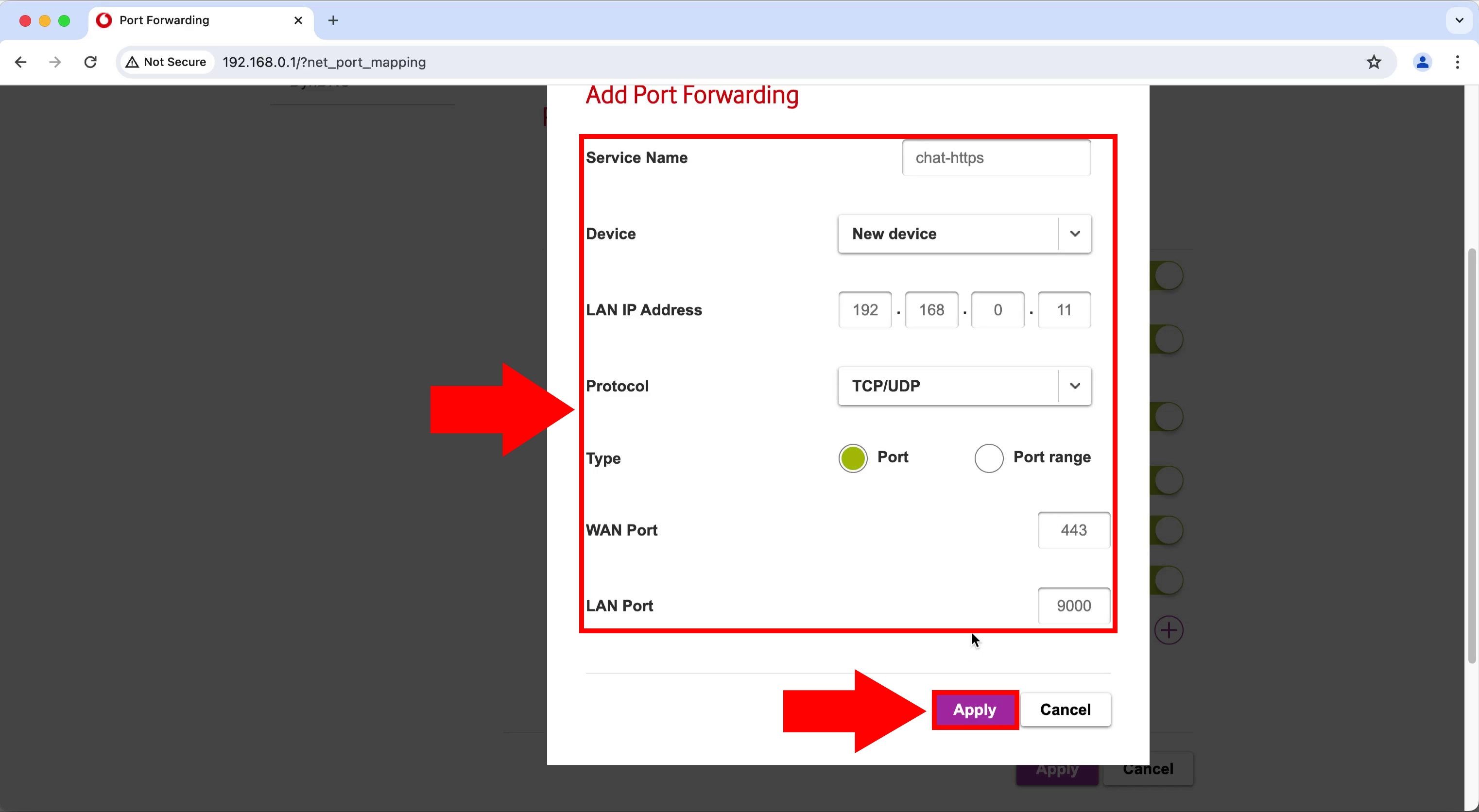 Add HTTPS port forwarding