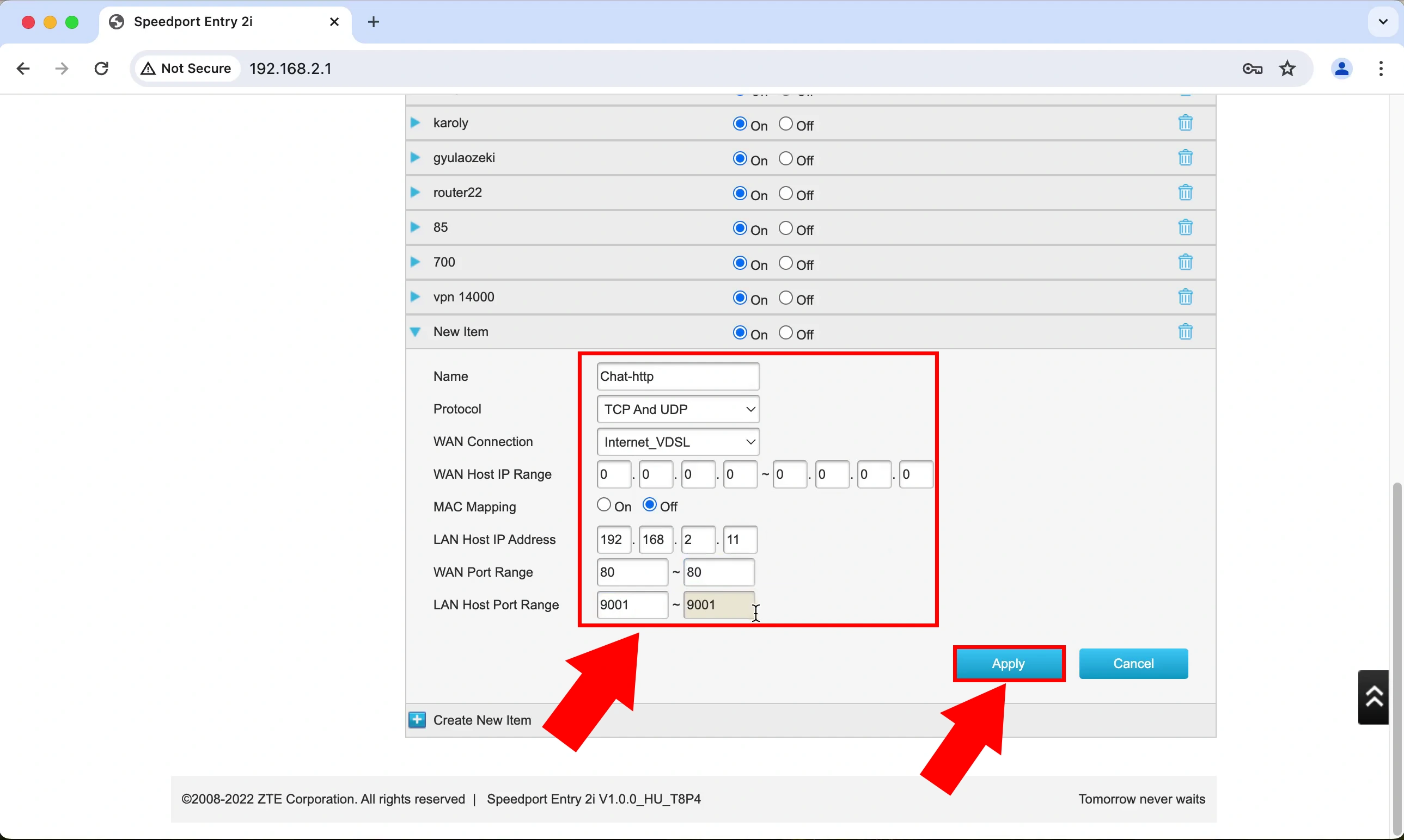 Add HTTP port forwarding