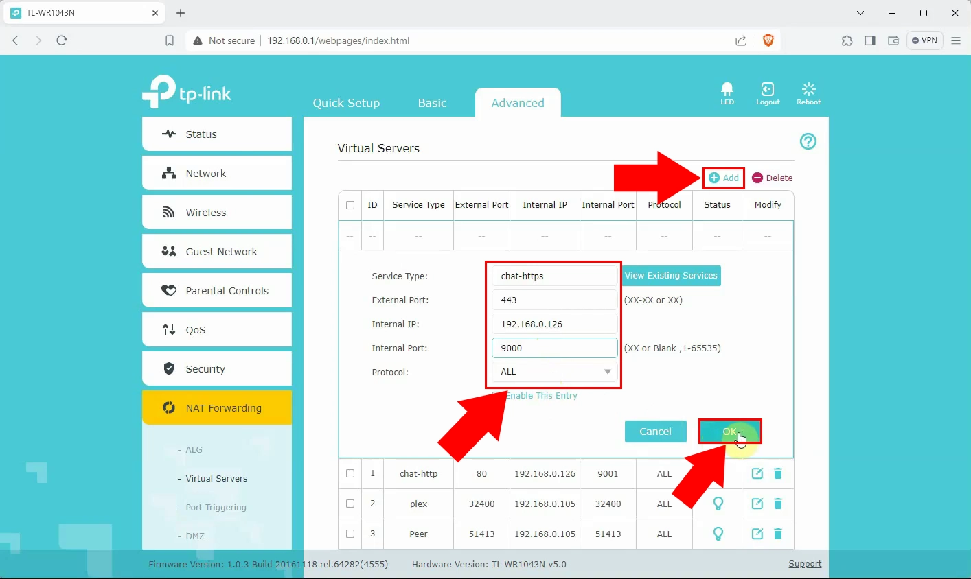 Add HTTPS forwarding rule