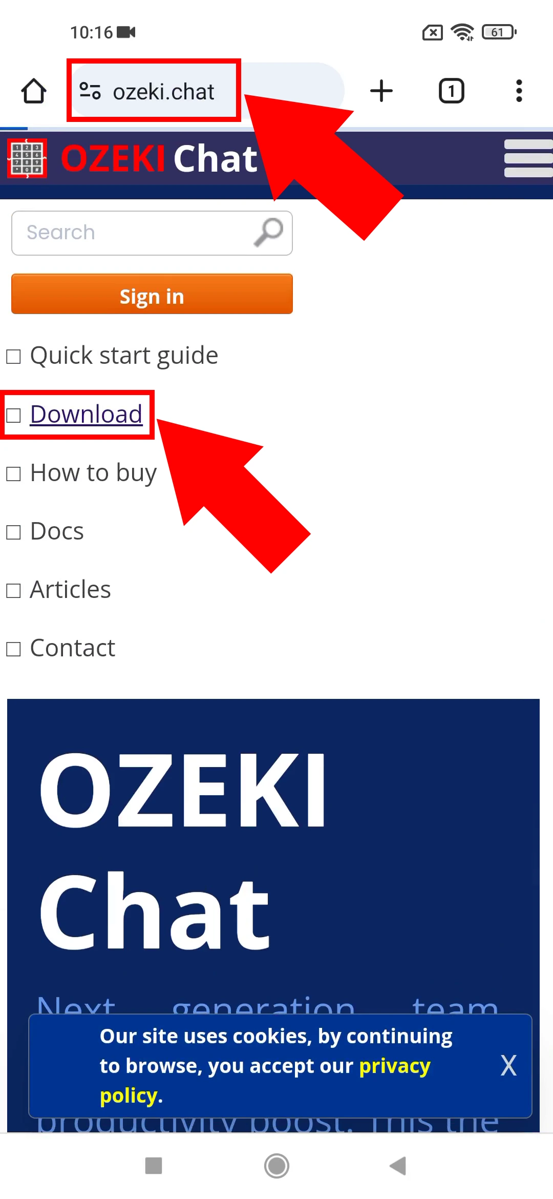 Open Download page