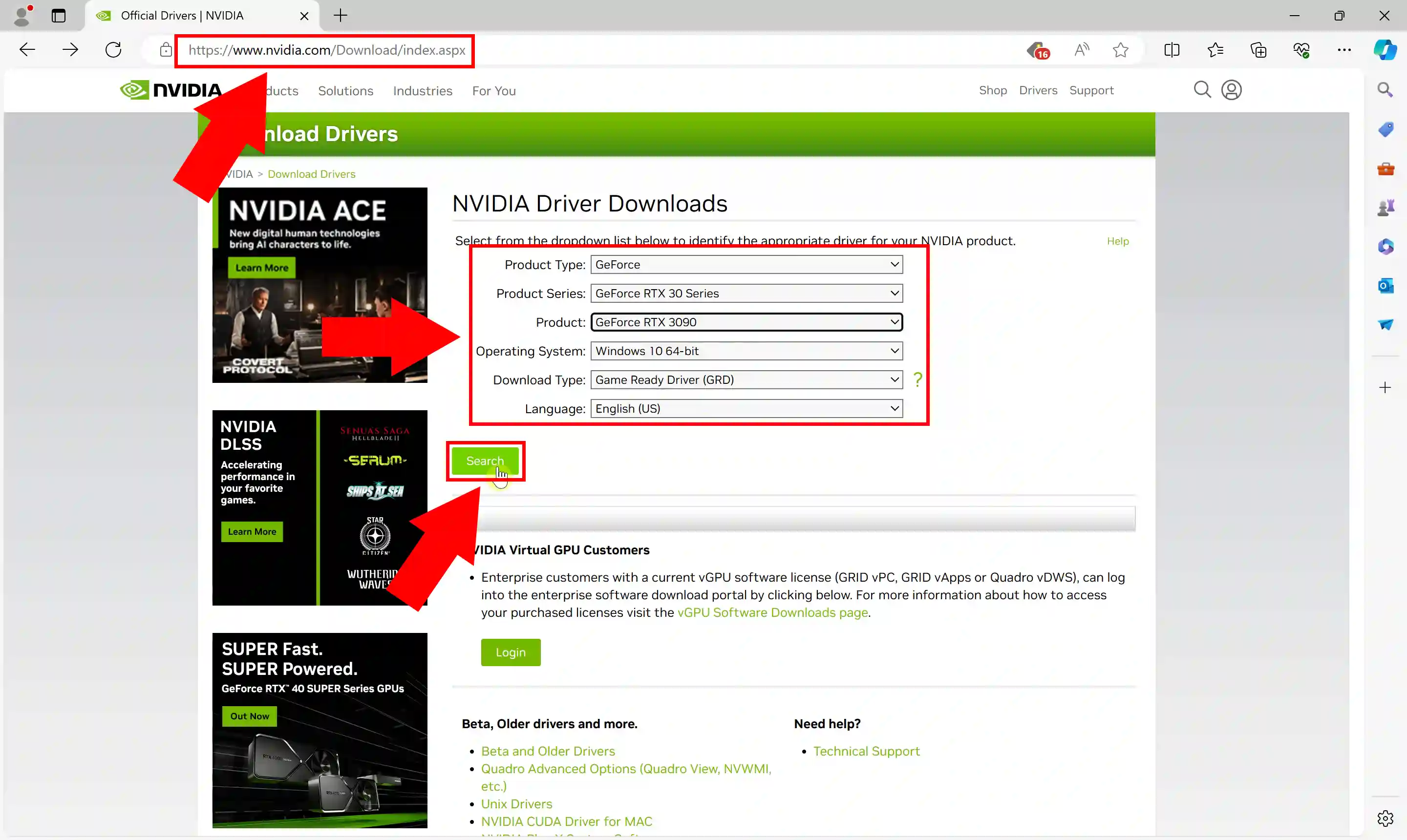 Search driver to video card