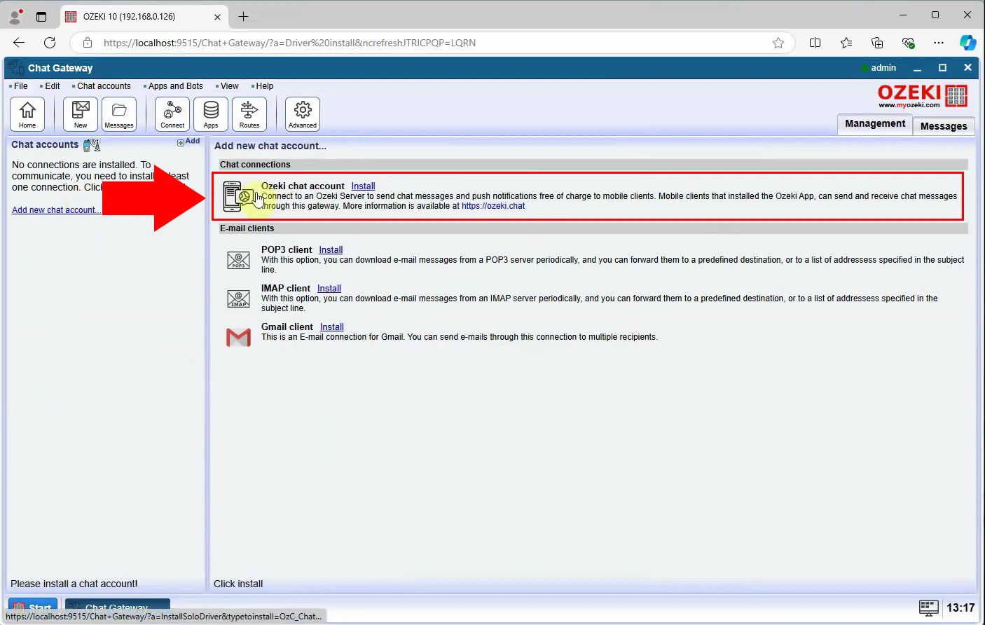 Install Ozeki Chat account