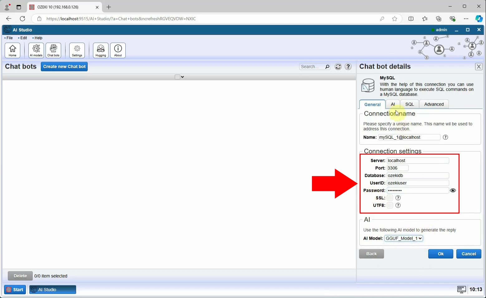 Configure database connection details