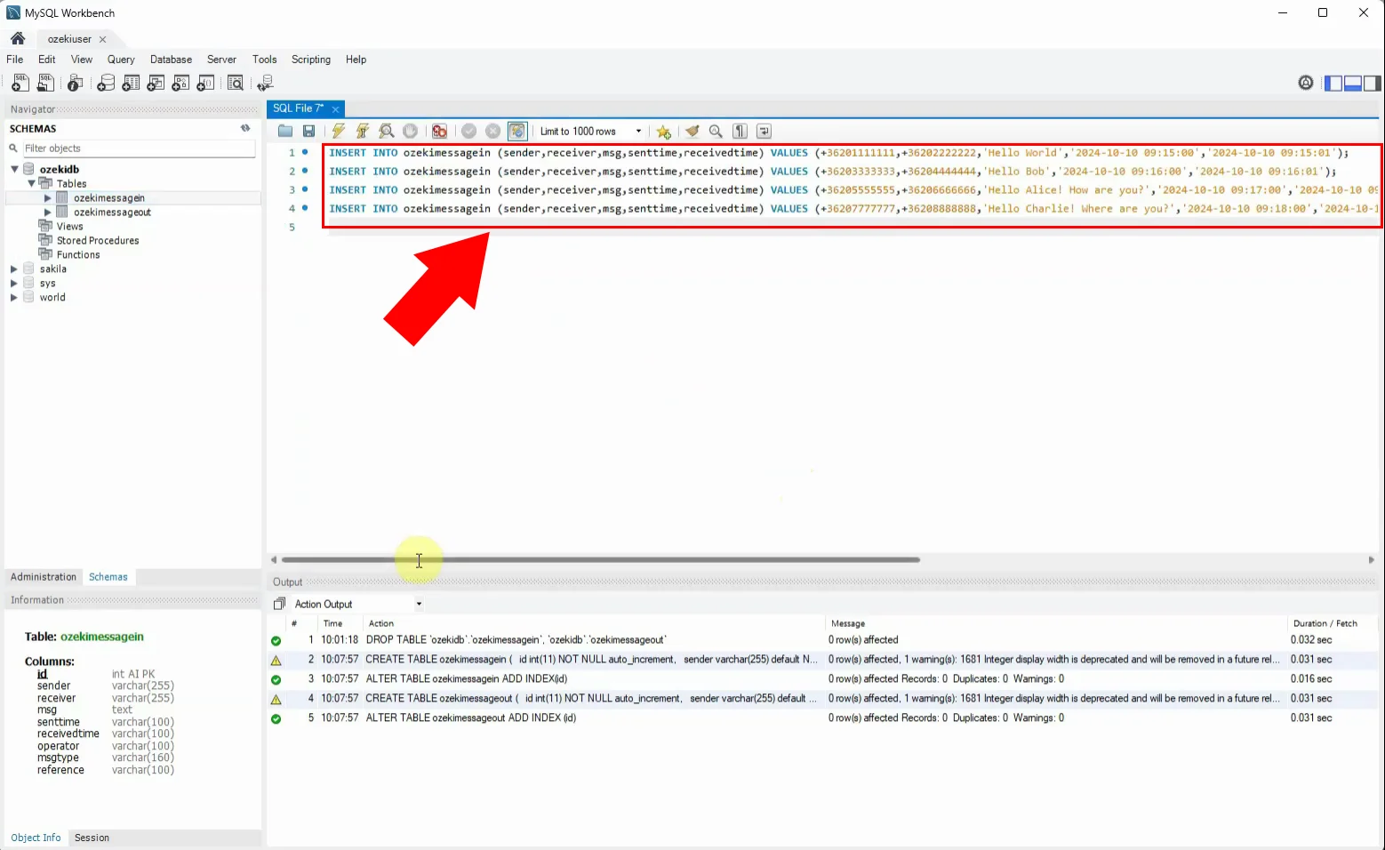 Insert data into tables