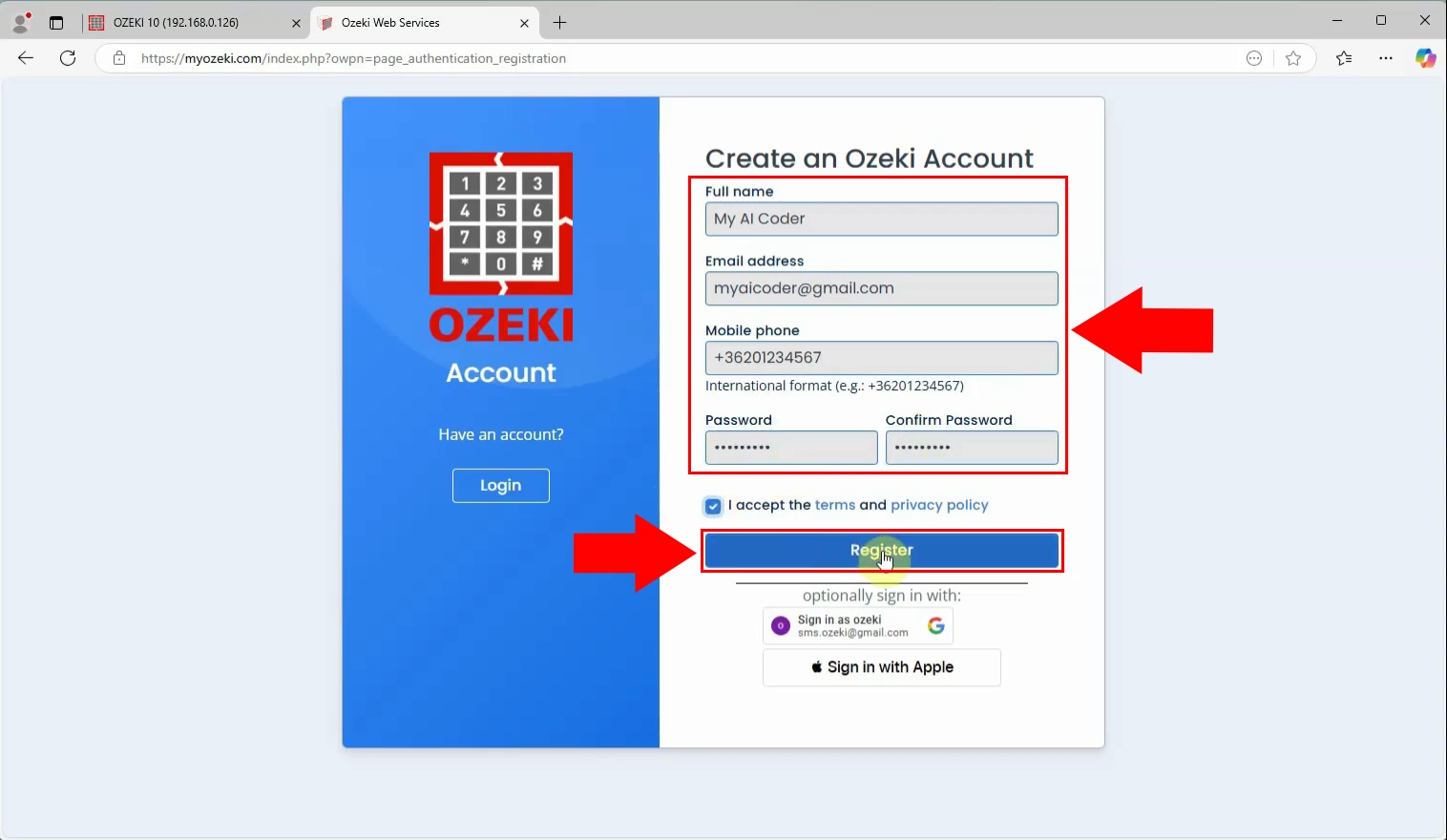 Register account